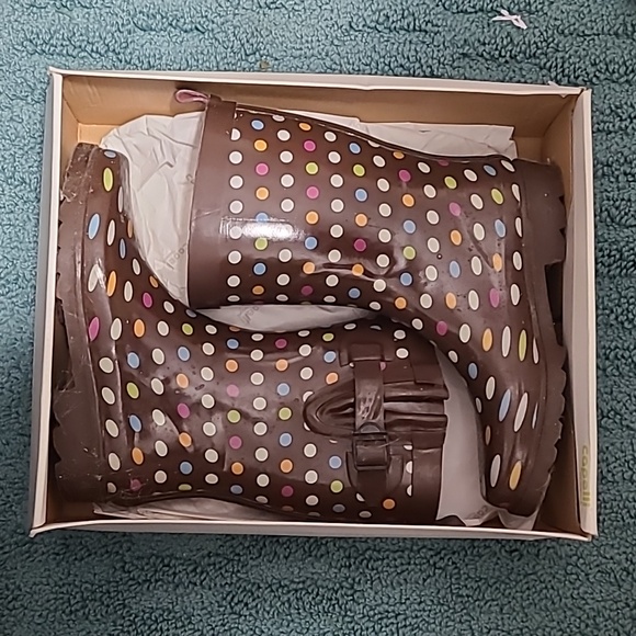 Capelli of New York Shoes - Polka Dot rain boots size 7 capella NewYork Y2K‎ BROWN SHINY MULTI DOTS SPORTY